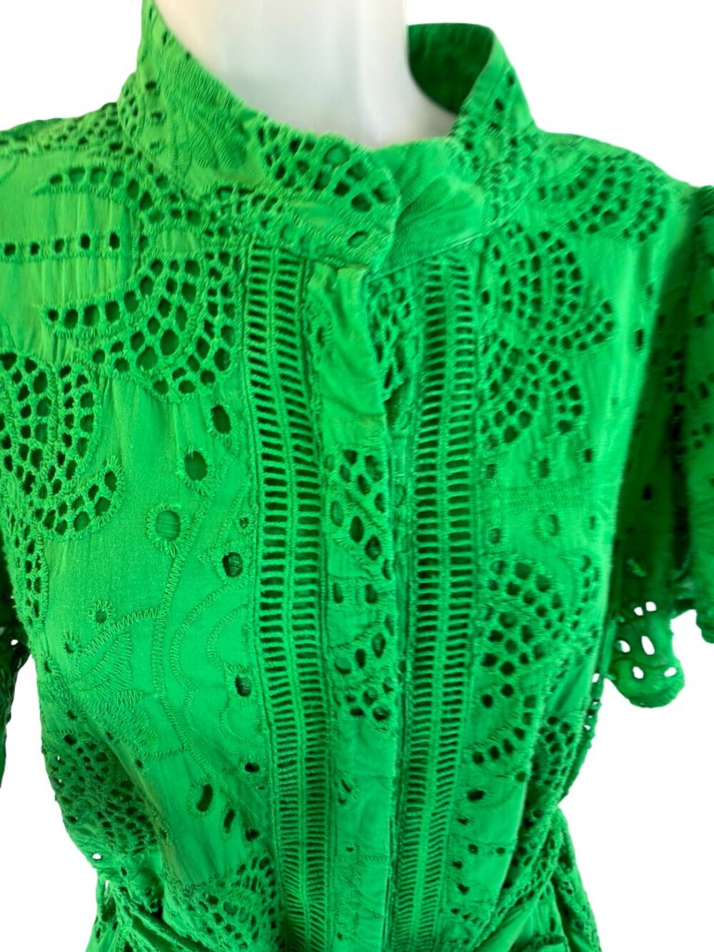Ciebon Anthropologie Green Eyelet Lace Palm Midi Dress Size Large - Picture 5 of 15